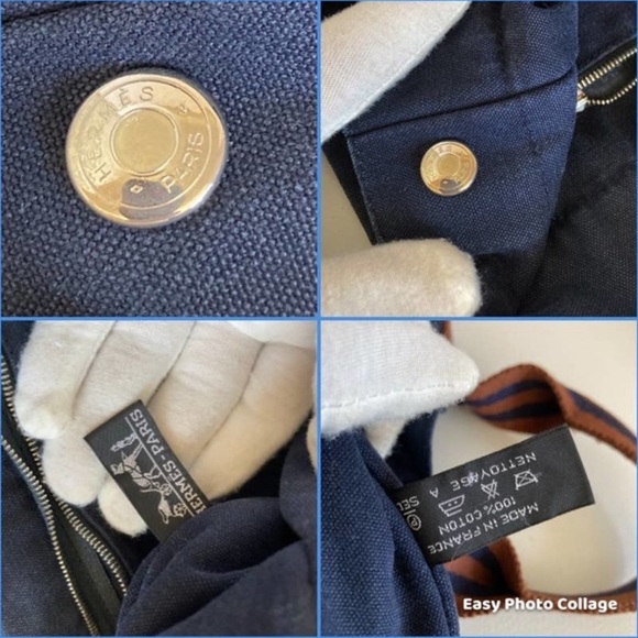 HERMES Distressed Navy Striped
Fourre Tout PM Tote Bag Set of 2 - Picture 4 of 16